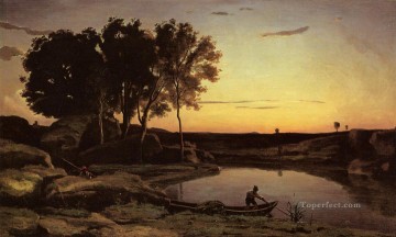  Camille Art - Evening Landscape aka The Ferryman Evening plein air Romanticism Jean Baptiste Camille Corot